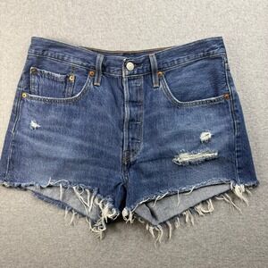 Levi's 501 Original Cut-Off Denim Shorts Womens 29 Blue Distressed High Rise